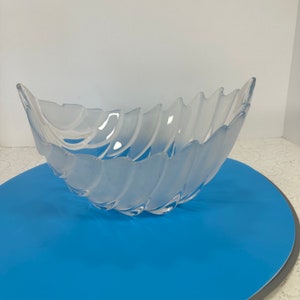 Vintage, Walther Glass Crystal Frosted Leaf Shaped Bowl, Crystal Glass Decorative Dish Bowl/ 11&quot; inch long