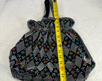 Vintage, 70s Candy Dot Drawstring Purse Micro Beaded Mr. Jonas