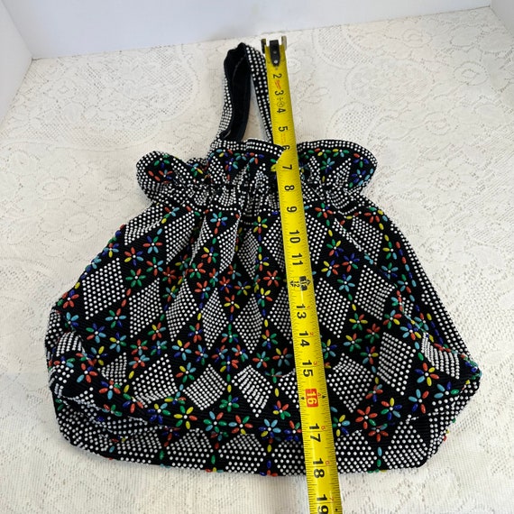 Vintage, 70s Candy Dot Drawstring Purse Micro Beaded Mr. Jonas