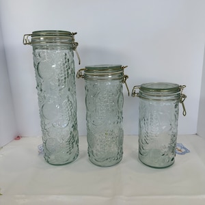 Vintage Fido Italy Bail Lid Glass Canisters With Ceramic