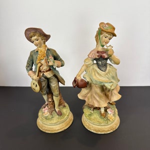 Vintage Lefton China KW5358 Man and Lady Coming to court Victorian FIGURINE, Porcelain 7.5&quot;in Tall