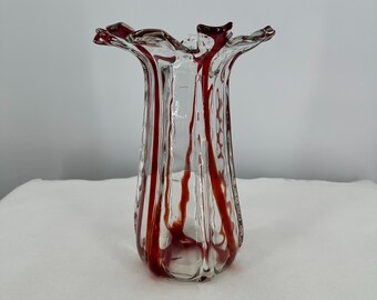 大型ムラーノガラス花瓶 レッド マルチミルフィオリ 22 cm イタリア製