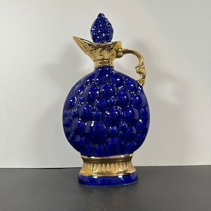 Vintage Jim Beam Blue Grape design 1963 Blue and Gold Decanter 12" inches tall