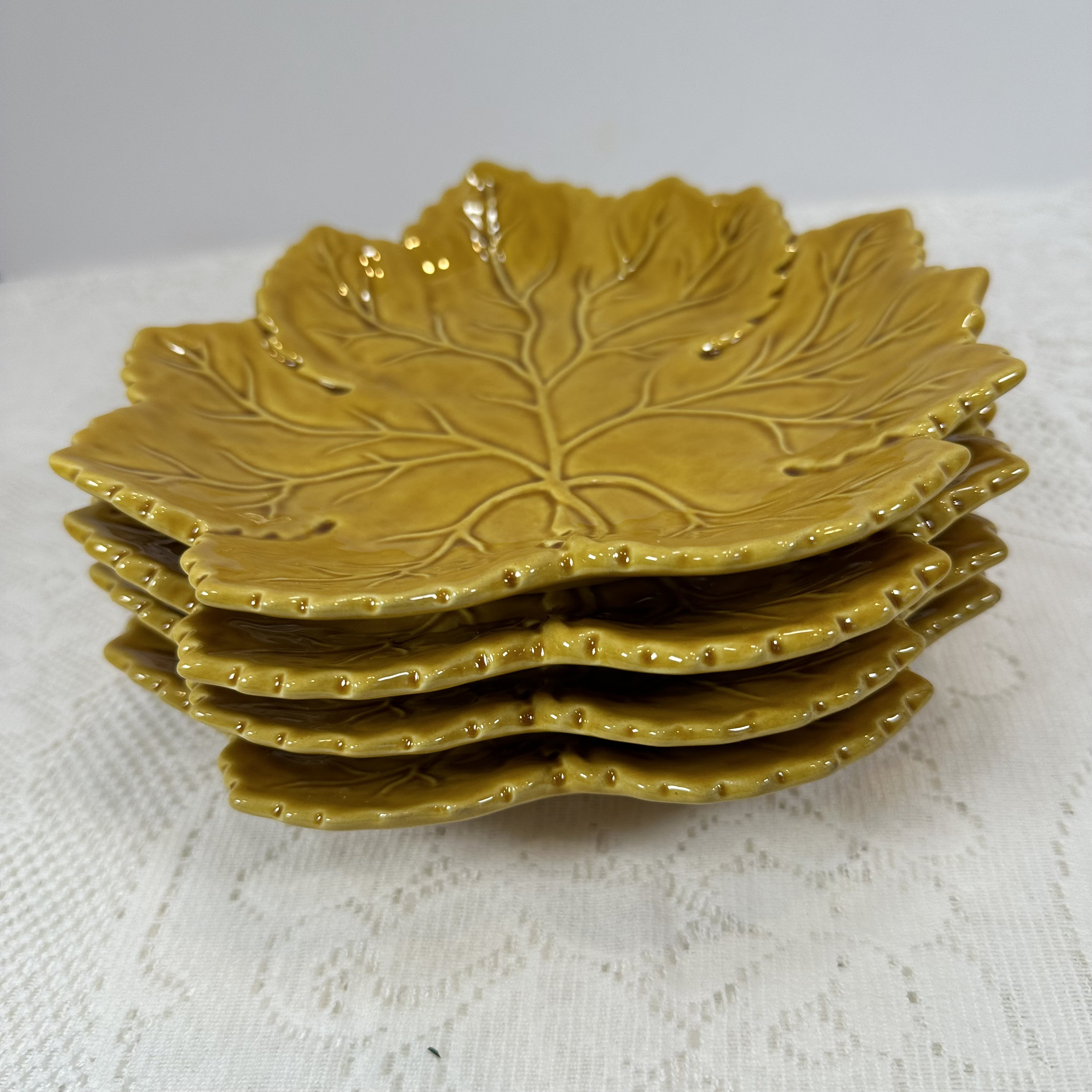 Vintage, 4 Plates, Gold Leaf Plates, Porcelain, OLFAIRE,