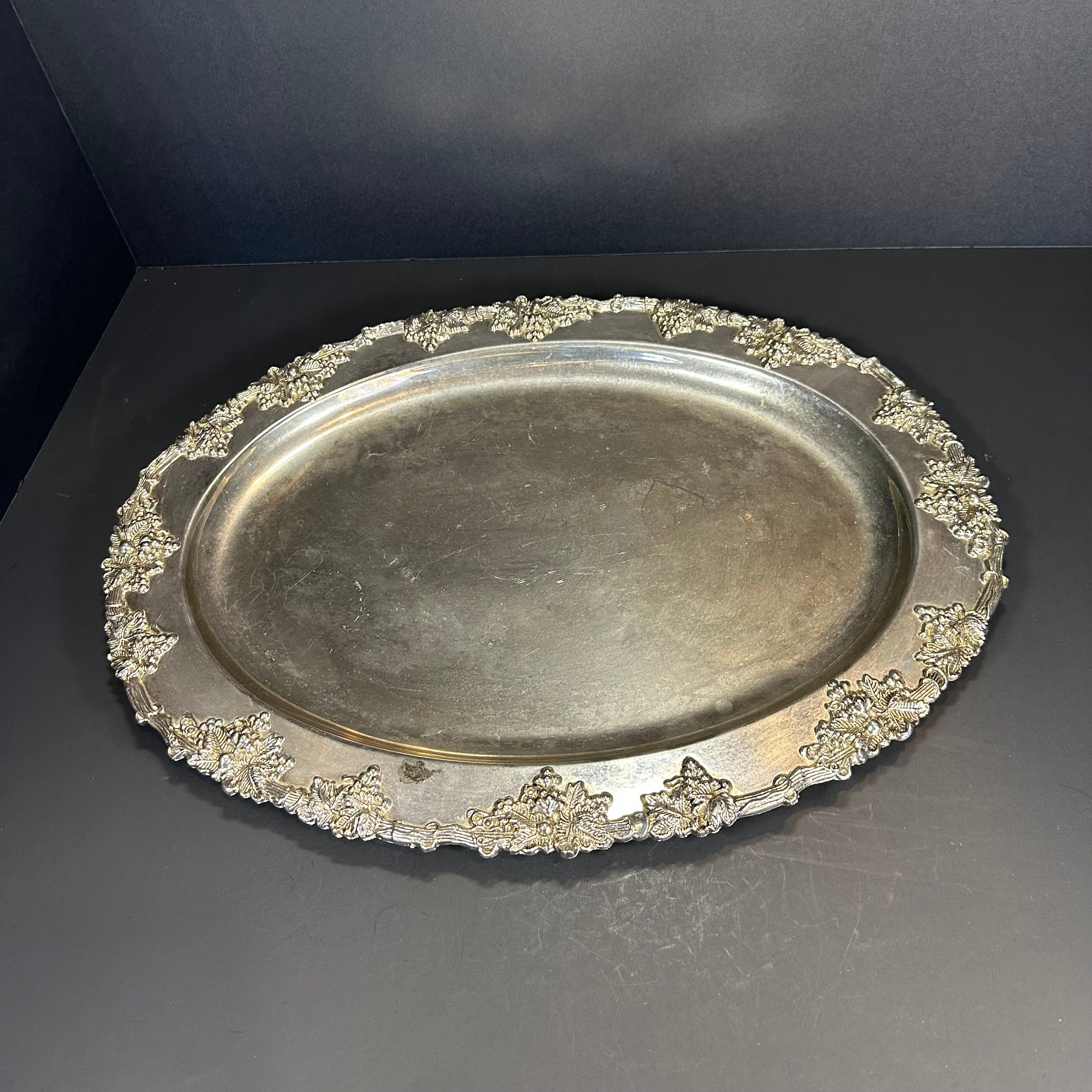 Oval Silver Palm Tree Two Section Serving Tray Oval Silver Palm Tree Two Section Serving Tray
