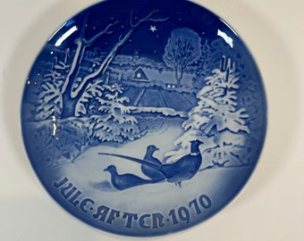 Vintage Collectable Jule After Plate, Dated 1970; Title "Pheasants in the Snow at Christmas", by B&G (Bing and Grondahl) Denmark 7 1/8" wide