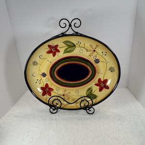 Vintage Large Oval Platter HD Designs Simone Floral Oval Serving Platter -Yellow, Red, Blue, Green 15.25&quot; inch long