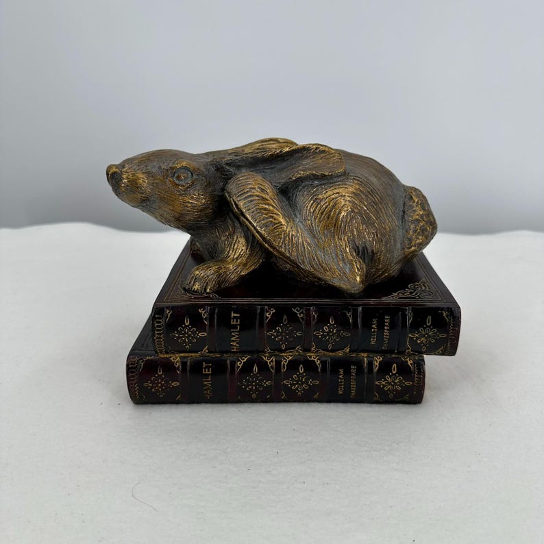Hamlet Rabbit Inherits Resturants Vintage, Solid Brass Bunny Rabbit on Two Hamlet Books by William ...