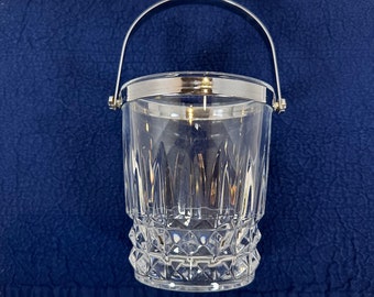 Cristal d'Arques Small Ice Bucket Lead Crystal Silverplate Handle Barware 5.25" Tall