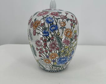 Frasco de gengibre vintage família rosa, vaso chinoiserie pintado à mão, 10,5"