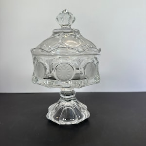 Fostoria Frosted Coin Pattern Compote with lid, bowl, Pedestal or small Candy Dish 8.5&quot; inch tall