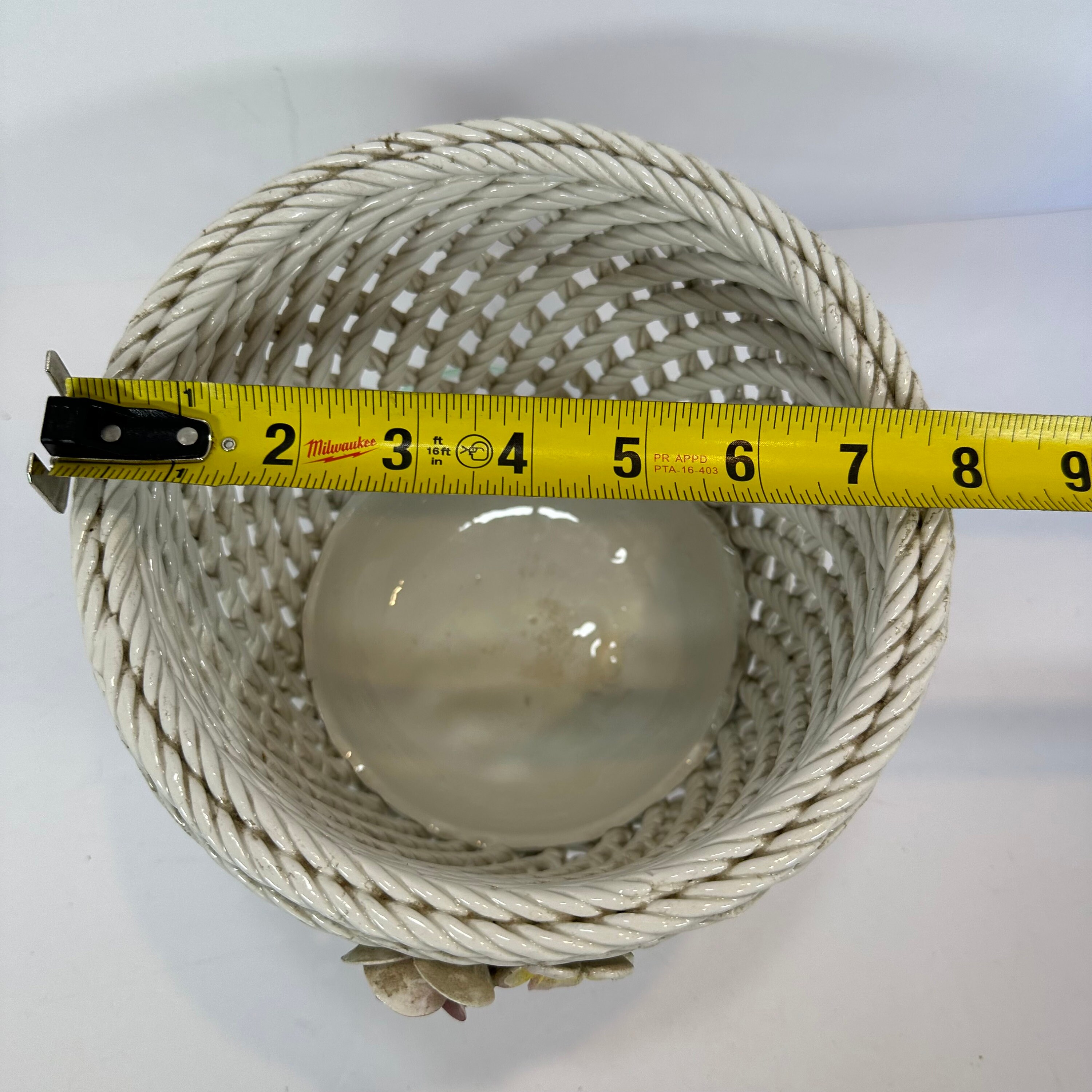 イタリア製陶器編みバスケット ヴィンテージ イタリア製 陶器 編み込み バスケット ウィーブ カシュ