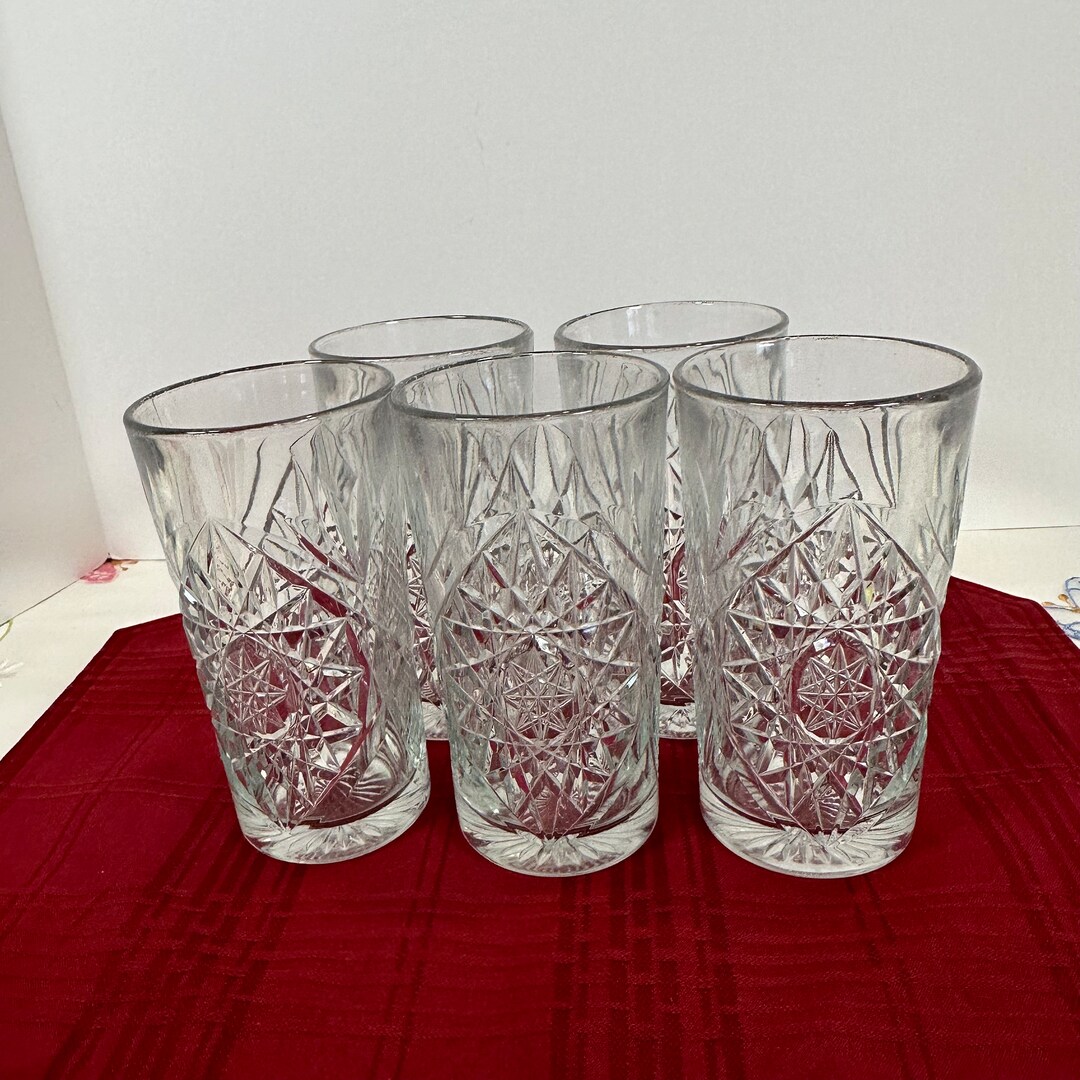 Vintage Libby HOBSTAR Star of David, Pressed Glass, Set of FIVE Clear