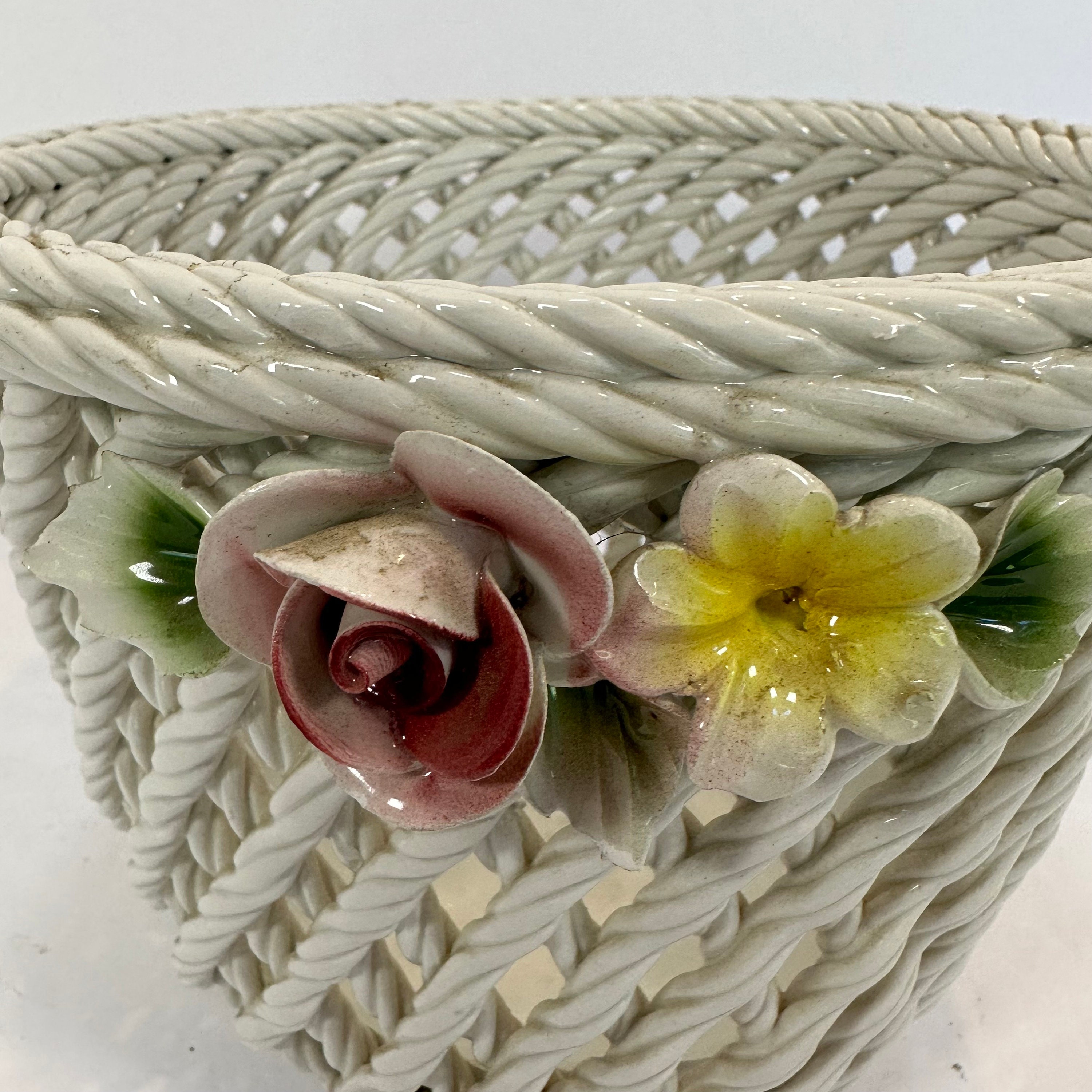 ヴィンテージ イタリア製 陶器 編み込み バスケット ウィーブ カシュ