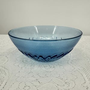 Vintage Beautiful Duncan and Miller Large Depression Light Blue Flower Glass Dish Bowl 9&quot; in Diameter