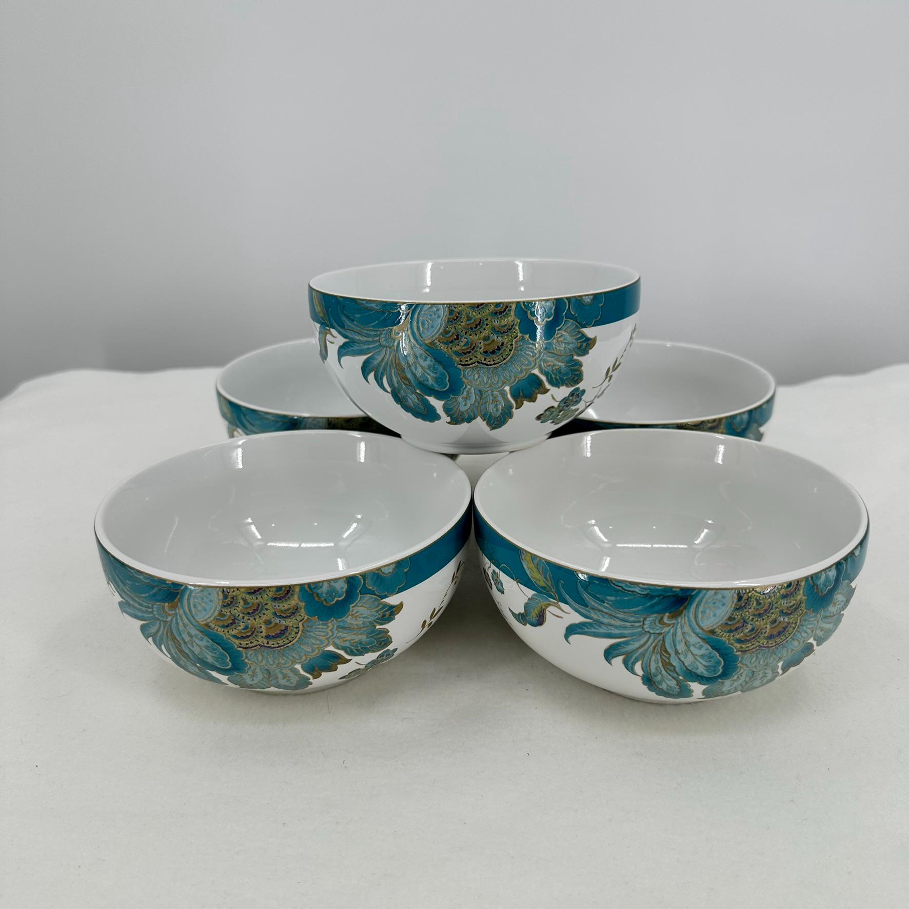 Vintage, Set of Five, 222 Fifth Eliza Teal Porcelain Floral
