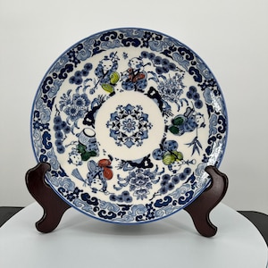 Vintage, Japanese hand painted mosaic Wall hanging or serving plate, Made in Japan, Floral Design and Scenes of Japanese musicians 12&quot; wide