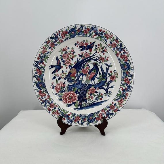 Vintage, 1960's Japanese Hand Painted Floral and Pheasants/peacock