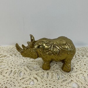 Golden Brass Rhinoceros Statue Sculpture Figurine Art Artwork Beautiful