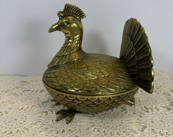 Vintage Brass Turkey Candy Dish, Bowl, Jewelry, Trinket, box, Sculpture made in India 8.5” in wide
