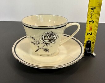 Vintage LENOX Forever, Black Rose Royal with Silver Trim Teacup and Saucer Set