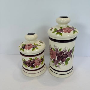 Vintage set of 2 Hand Painted Flowers Canister Jar Set, Made In California