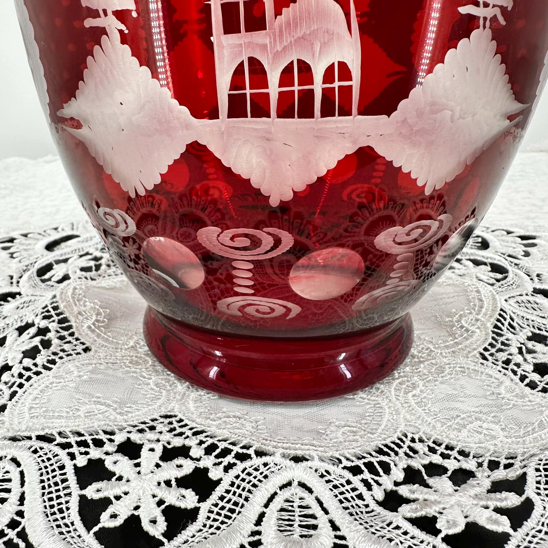 『スタうー特価』　BOHEMIA CRYSTAL レッドクリスタル　大鉢 Vintage, Egermann Bohemia Crystal Czech Republic Handblown Glass