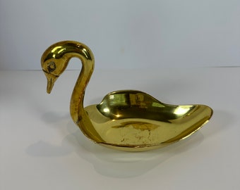 Vintage Brass Swan Dish Bowl Jewelry, Trinket, box, Sculpture made in India 8” in wide