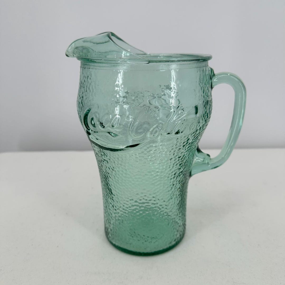 Vintage Coca-cola Green Pebbled Glass Pitcher | 64oz Heavy Coke