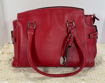 London Fog, Bag, London Fog Large Red Gold Tote Purse Stap Purse Bag
