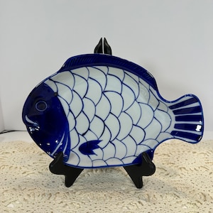 Vintage Dansk International Designs Blue White Arabesque Fish Plate 11.5"in X 7.5" in