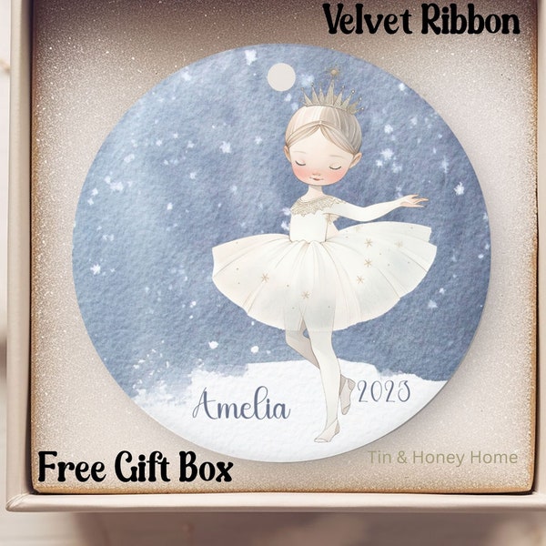 Custom Ballet Christmas Ornament, Personalized Ballerina Dance Ornament, Customized Girl Blonde Hair, Stars Blue Snow Magical Princess Gift