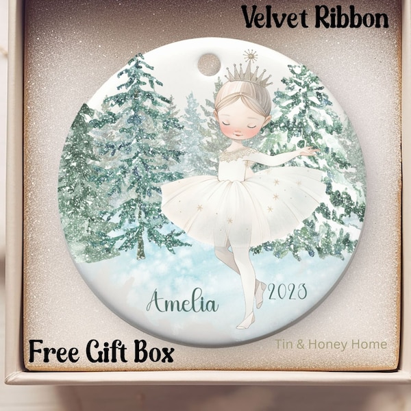 Custom Ballet Christmas Ornament, Personalized Ballerina Dance Ornament, Customized Girl Blonde Hair, Stars Forest Magical Princess Gift
