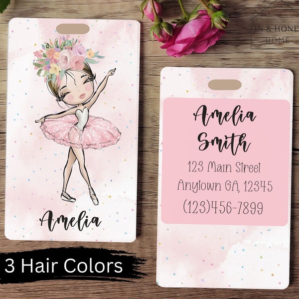 Ballerina Pink Tutu Flower Crown Luggage Tag Personalized, Custom Ballet Dancer Travel Dance Bag Tag, Double Sided Gift Stocking Stuffer