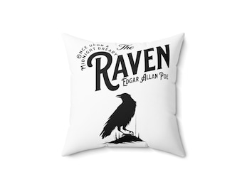 Il corvo / Edgar Allan Poe / cuscino quadrato in poliestere filato