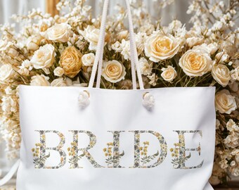 Floral Monogram Bridal Weekender Bag with Rope Handles