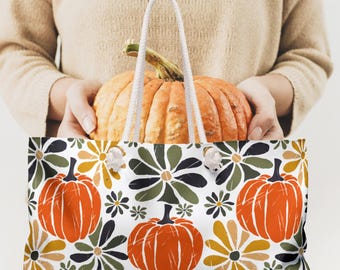 Vintage Pumpkin Weekender Bag: Fall Travel Tote - 24" x 13"