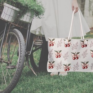 Cherry Bow Weekender Bag - Fashionable Travel Tote, Women&#39;s Carry-On, Purse for Holidays, Cherry Tote Bag, Cherry bag, cherry purse, Fruit