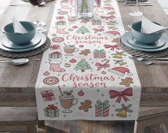 Festive Christmas Table Runner, Holiday Dining Decor