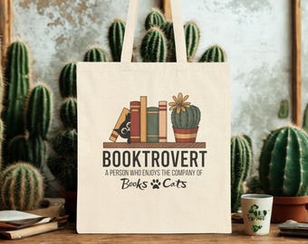 BookTrovert Canvas Tote Bag – Book Lover, Library Bookworm Gift