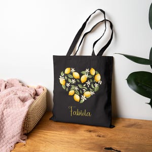 Lemon Print Cotton Canvas Tote Bag: Reusable Grocery Shopping Bag