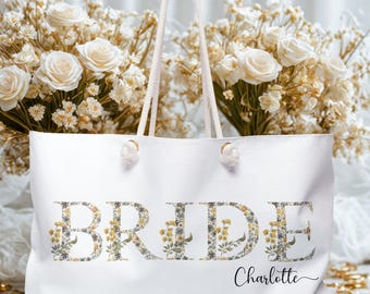 Floral Monogram Bridal Weekender Bag with Rope Handles