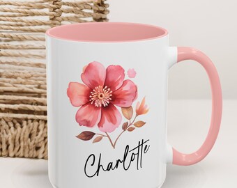 Personalized Flower Coffee Mug: Custom Name Gift