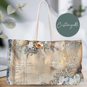 Vintage floral bag, Travel Overnight Duffel, Boho Getaway Tote, Women&#39;s Carry On Luggage, Women&#39;s shoulder bag, Elegant style printed bag