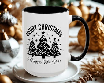 Merry Christmas & Happy New Year Mug, Festive Holiday Cup