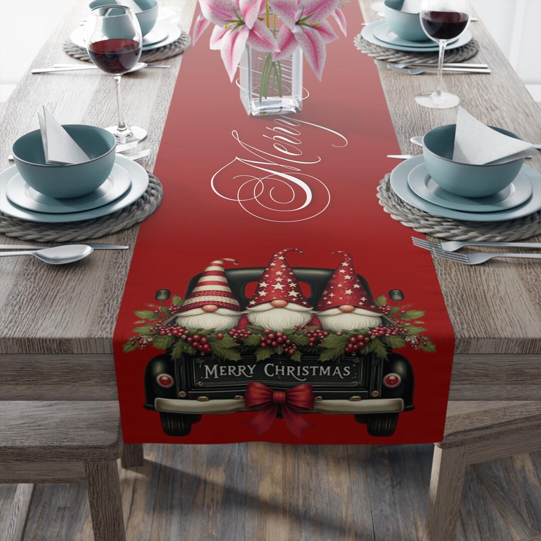 Personalized Christmas Gnomes Table Runner, Holiday Decor - Etsy