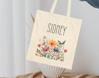Personalized Floral Canvas Tote Bag: Custom Flower Print Shopping Bag
