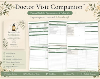 Afsprakenplanner en bezoeklogboek voor de dokter, printbare map voor mantelzorgers, invulbaar PDF- en Excel-bestand | CaregiverHQ - Doktersbezoekgids