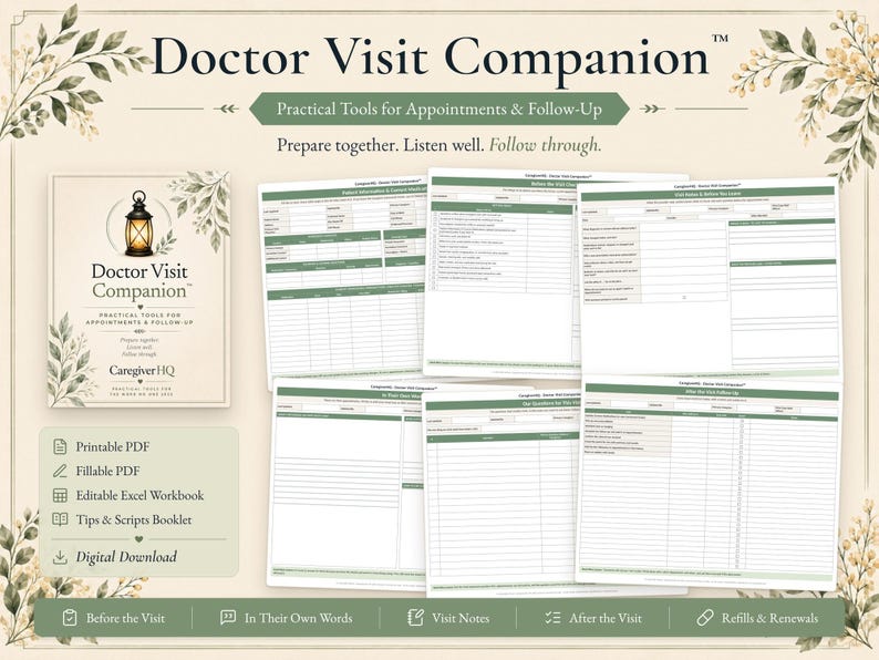 Doctor Appointment Organizer and Visit Log, Caregiver Binder Printable, Fillable PDF, Excel | CaregiverHQ - Doctor Visit Companion image 1