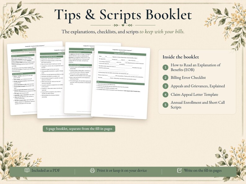 Tracker voor medische rekeningen en verzekeringsclaims, EOB-logboek, printbare map voor mantelzorgers, invulbaar PDF-bestand | CaregiverHQ - Verzekerings- en claimsgids afbeelding 6